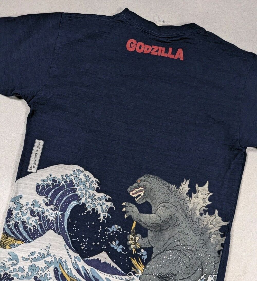 New Godzilla Shirt Great Wave Off Kanagawa TOHO Mens L Japan Mt. Fuji Gojira